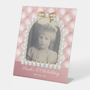 Rosa weiße Perlen 100. Geburtstag Vintage-Foto Sockelschild