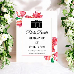Rosa Weiße Photo Booth Florales Schild Poster