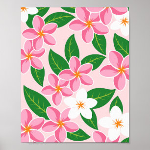 Rosa-weiße Plumeria-Blumenmuster Poster
