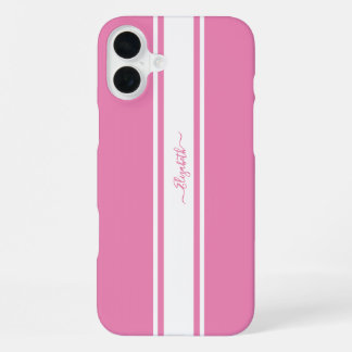 Rosa Weiße Rennstreifen Monogramm Mädchen Chic iPhone 16 Plus Hülle