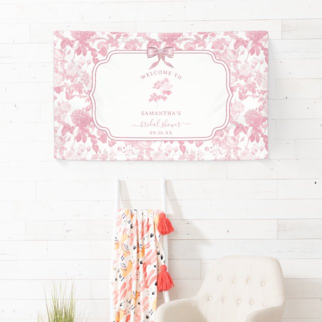 Rosa Weiße Rose Chinoiserie Brautparty Banner (Insitu)