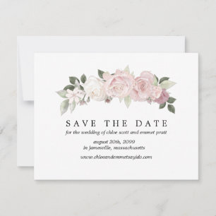 Rosa weiße Rose Save the Date Karte mit Foto hinte