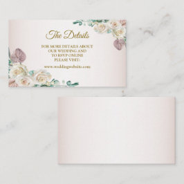 Rosa-weiße Rosen-Aquarell-Grün-Hochzeitsdetail Begleitkarte