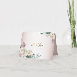 Rosa weiße Rosen-Aquarell-Grünzeug-Hochzeit Dankeskarte