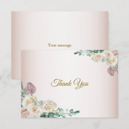 Rosa weiße Rosen-Aquarell-Grünzeug-Hochzeit Dankeskarte