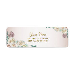 Rosa weiße Rosen-Aquarell-Hochzeits-Rücksendeadres