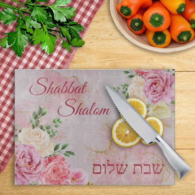 Rosa weiße Rosen auf Marmorboden Wasserfarbe Schneidebrett (Von Creator hochgeladen)