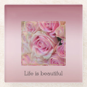 Rosa Weiße Rosen Schöne Momente Glasuntersetzer