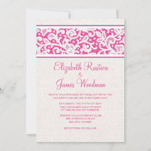 Rosa weiße rustikale Jute-Leinen-Hochzeitskarten Einladung