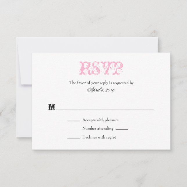 Rosa weiße Schlichte RSVP-Karten für Hochzeiten RSVP Karte (Vorderseite)