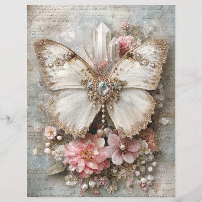 Rosa weiße Schmetterling-Junk-Journal-Scrapbook-Pa (Vorderseite)