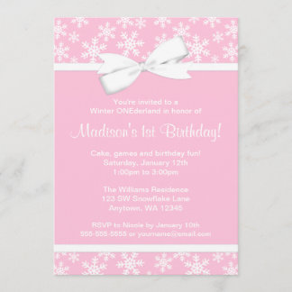 Rosa Weiße Schneeflocken Bow Winter ONEderland Einladung