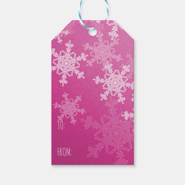 Rosa weiße Schneeflocken Minimalistische Weihnacht Geschenkanhänger (Vorderseite)