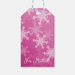 Rosa weiße Schneeflocken Minimalistische Weihnacht Geschenkanhänger