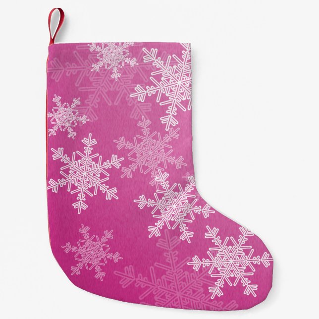 Rosa weiße Schneeflocken Minimalistische Weihnacht Kleiner Weihnachtsstrumpf (Vorderseite)