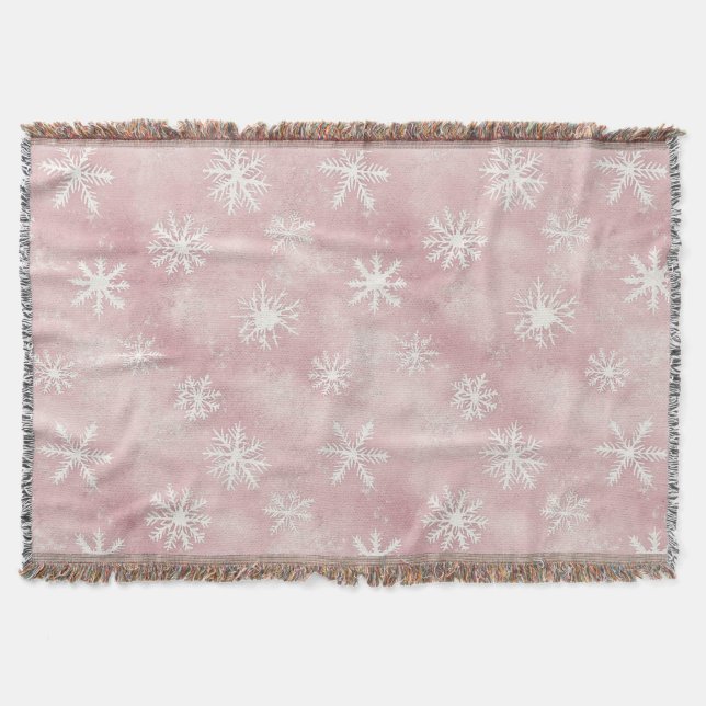 Rosa weiße Schneeflocken Weihnachten Decke (Vorderseite)