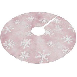 Rosa weiße Schneeflocken Weihnachten Polyester Weihnachtsbaumdecke