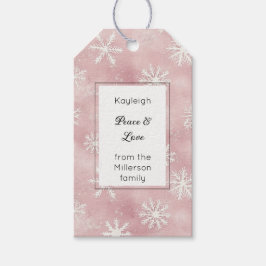 Rosa weiße Schneeflocken Weihnachten Rechteck   Geschenkanhänger