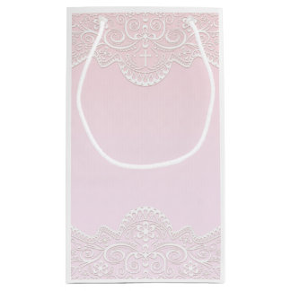 Rosa, weiße Spitze, religiös Kleine Geschenktüte