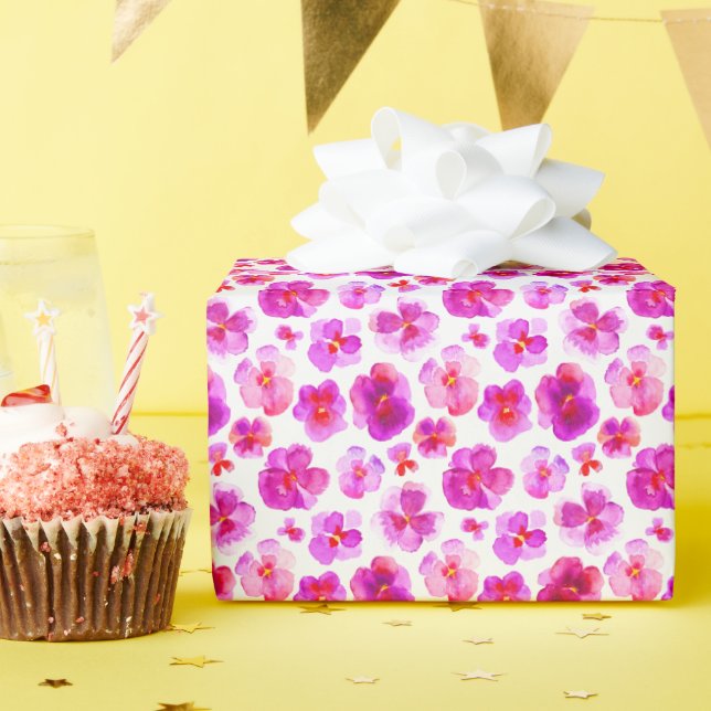 Rosa weiße Stiefmütterchen florale Aquarellfolie Geschenkpapier (Geburtstagsparty)