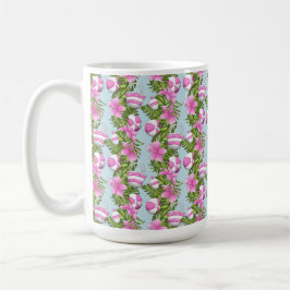 ROSA & WEISSE STRANDSCHIRM BÄLLE TASCHEN BLUMEN KAFFEETASSE