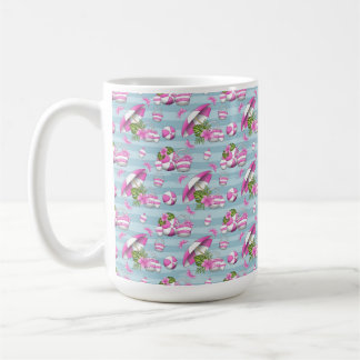 ROSA & WEISSE STRANDSCHIRME BÄLLE TASCHEN BLUMEN KAFFEETASSE