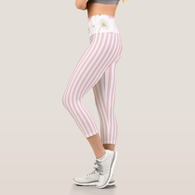 Rosa Weiße Streifen Capri Leggings (Links)