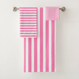 Rosa + Weiße Streifen Geschenk Badhandtuch Set