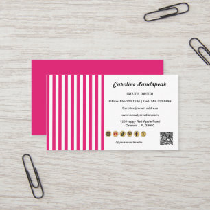 Rosa Weiße Streifen, QR-Code & Social-Media-Icon Visitenkarte