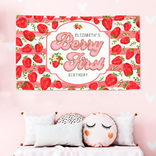 Rosa weiße Streifen Strawberry Berry Erster Geburt Banner