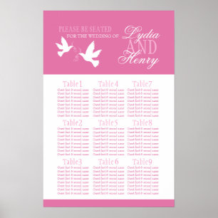 Rosa weiße Tauben Hochzeitstisch Plan 1-9 Poster