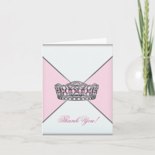 Rosa weiße Tiara-Prinzessin Thank You Card Dankeskarte