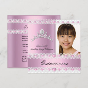 Rosa weiße Tiara Quinceanera 15. Geburtstagsfeier Einladung