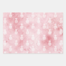 Rosa, weiße tropische Ananas Geschenkpapier Set