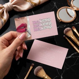 Rosa Weiße Typografie Einfache Foto-Make-up Visitenkarte