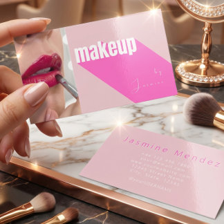 Rosa Weiße Typografie Einfache Foto-Make-up Visitenkarte