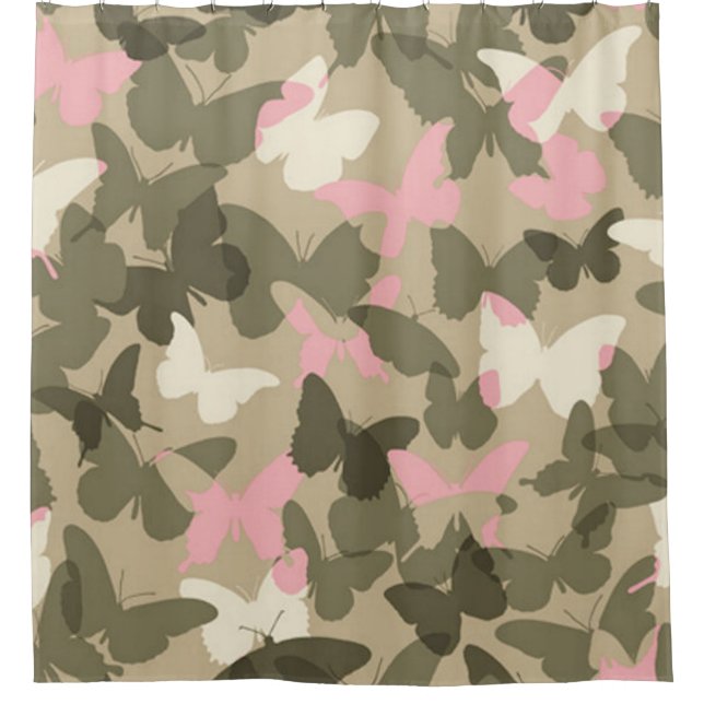 "ROSA, WEISSE U. GRÜNE SCHMETTERLINGS-CAMOUFLAGE " DUSCHVORHANG (Vorderseite)