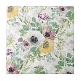 Rosa, weiße und gelbe Anemone. Fliese