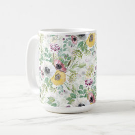 Rosa, weiße und gelbe Anemone. Kaffeetasse