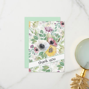 Rosa, weiße und gelbe Anemonen. Dankeskarte