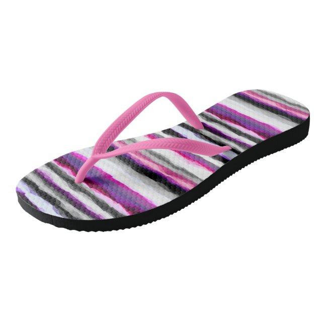 Rosa, weiße und graue Abstrakte Streifen Flip Flops (Schrägansicht)