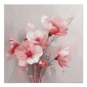 Rosa, Weiße und Graue Blumen Poster