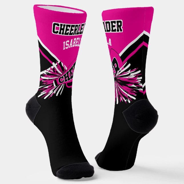 Rosa, weiße und schwarze Cheerleader Socken (Gewinkelt)