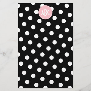 Rosa weiße und schwarze Polka-Punkt-Monogramm Briefpapier