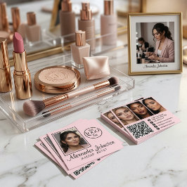 Rosa Weiße und Schwarze Schrift Make-up-Foto Perso Quadratische Visitenkarte