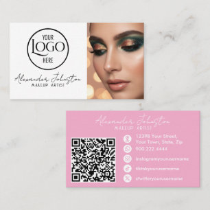 Rosa Weiße und Schwarze Schrift Make-up-Foto Perso Visitenkarte