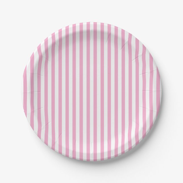 Rosa-weiße vertikale Streifenmuster-Design Pappteller (Vorderseite)
