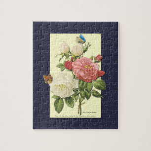 Rosa Weiße Vintage Botanische Rosen Puzzle