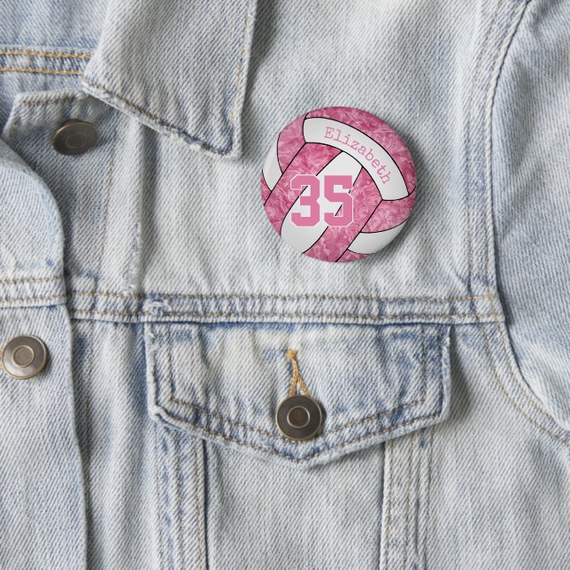 Rosa, weiße Volleyballmannschaft Button (Beispiel)