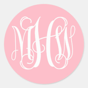 Rosa Weiße Vornehme Reben-Schrift Monogramm DIY Hi Runder Aufkleber